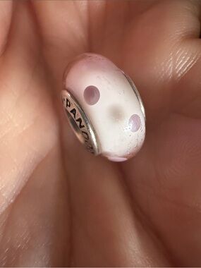 Authentic *Retired* 925 Silver Pandora Pink Polka Dots Murano Glass Charm 790618